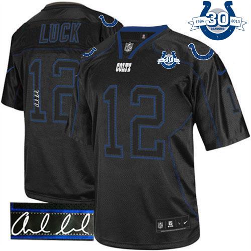  Colts #12 Andrew Luck Lights Out Black With 30TH Seasons Patch Men's Stitched NFL Elite Autographed Jersey