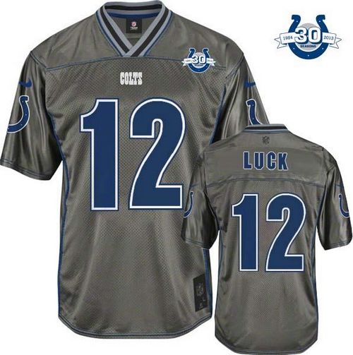  Colts #12 Andrew Luck Grey With 30TH Seasons Patch Men's Stitched NFL Elite Vapor Jersey
