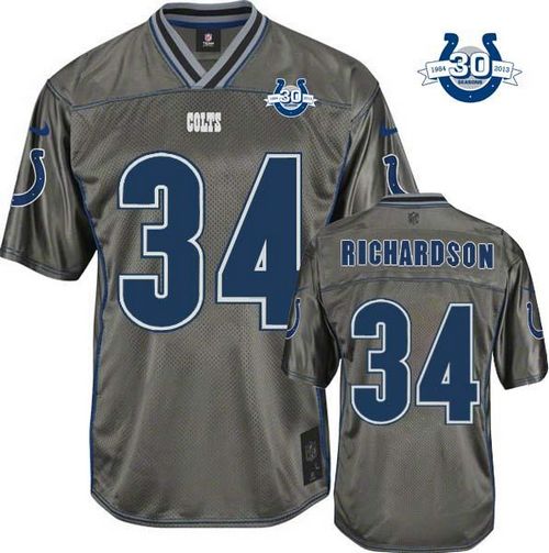  Colts #34 Trent Richardson Grey With 30TH Seasons Patch Men's Stitched NFL Elite Vapor Jersey