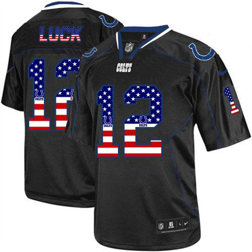  Colts #12 Andrew Luck Black Men's Stitched NFL Elite USA Flag Fashion Jersey