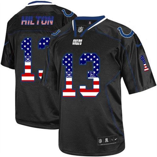  Colts #13 T.Y. Hilton Black Men's Stitched NFL Elite USA Flag Fashion Jersey
