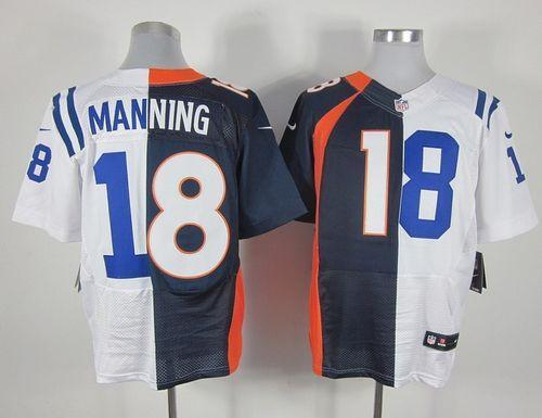  Colts #18 Peyton Manning Navy Blue/White Men's Stitched NFL Elite Split Broncos Jersey