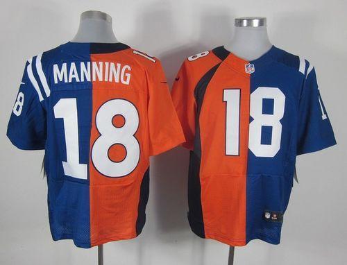  Colts #18 Peyton Manning Orange/Royal Blue Men's Stitched NFL Elite Split Broncos Jersey