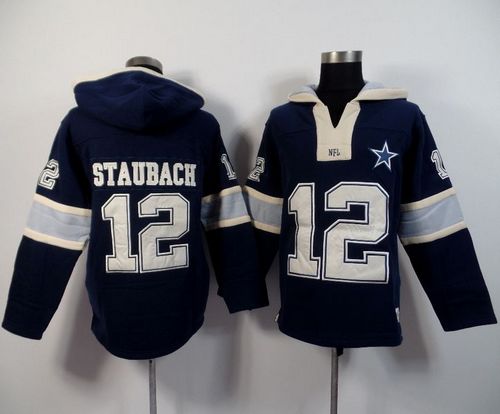 Dallas Cowboys #12 Roger Staubach Navy Blue Player Winning Method Pullover NFL Hoodie