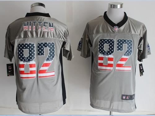  Cowboys #82 Jason Witten Grey Men's Stitched NFL Elite USA Flag Fashion Jersey