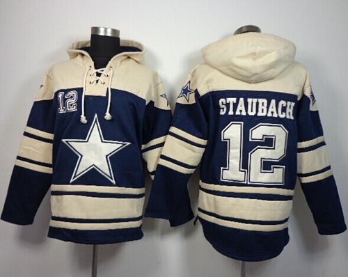  Cowboys #12 Roger Staubach Navy Blue Sawyer Hooded Sweatshirt NFL Hoodie