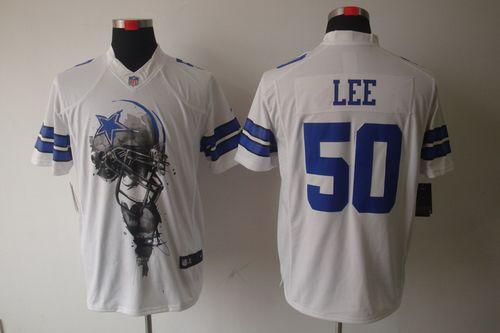  Cowboys #50 Sean Lee White Men's Stitched NFL Helmet Tri Blend Limited Jersey