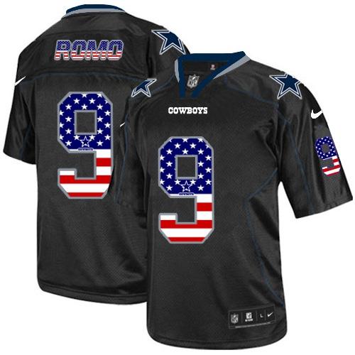  Cowboys #9 Tony Romo Black Men's Stitched NFL Elite USA Flag Fashion Jersey