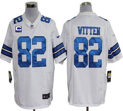  Cowboys #82 Jason Witten White With C Patch Men's Stitched NFL Game Jersey
