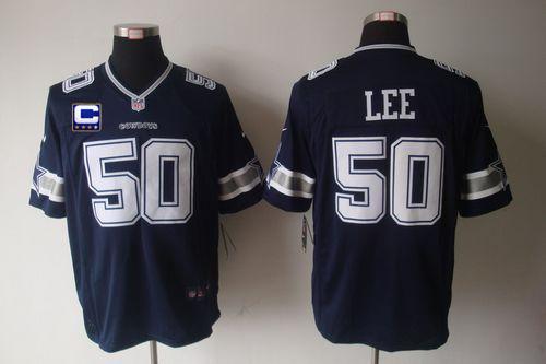  Cowboys #50 Sean Lee Navy Blue Team Color With C Patch Men's Stitched NFL Game Jersey