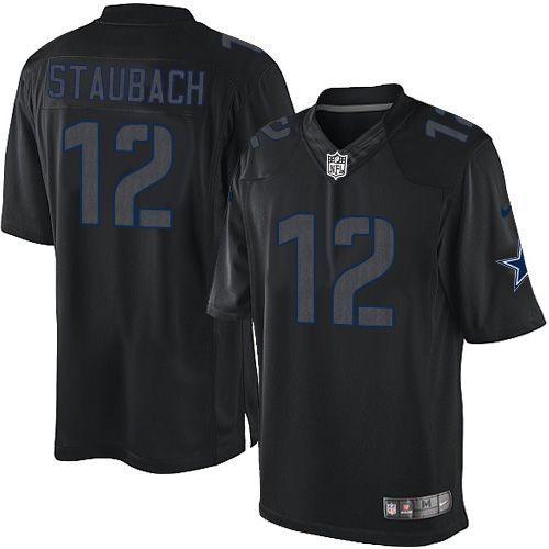  Cowboys #12 Roger Staubach Black Men's Stitched NFL Impact Limited Jersey