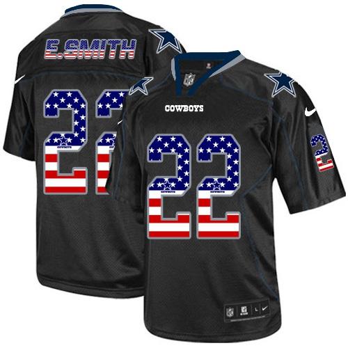  Cowboys #22 Emmitt Smith Black Men's Stitched NFL Elite USA Flag Fashion Jersey