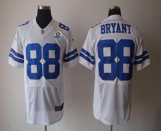  Cowboys #88 Dez Bryant White With Hall of Fame 50th Patch Men's Stitched NFL Elite Jersey