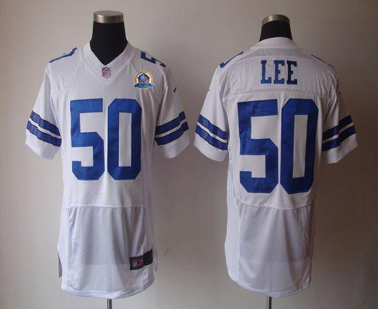  Cowboys #50 Sean Lee White With Hall of Fame 50th Patch Men's Stitched NFL Elite Jersey