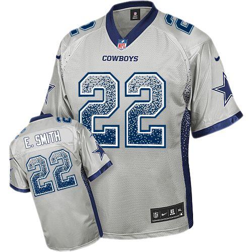  Cowboys #22 Emmitt Smith Grey Men's Stitched NFL Elite Drift Fashion Jersey