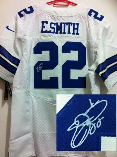  Cowboys #22 Emmitt Smith White Men's Stitched NFL Elite Autographed Jersey