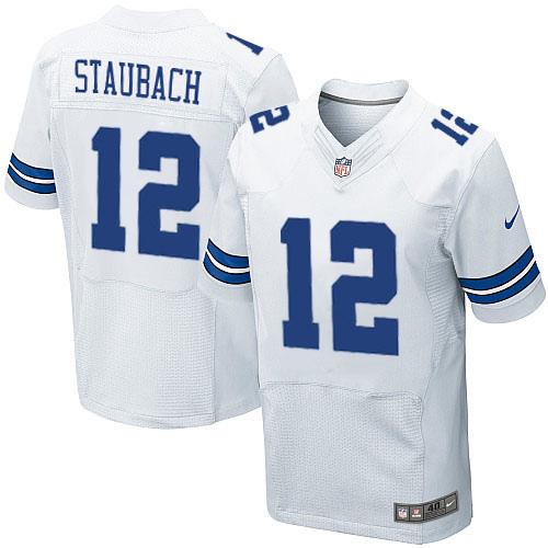  Cowboys #12 Roger Staubach White Men's Stitched NFL Elite Jersey