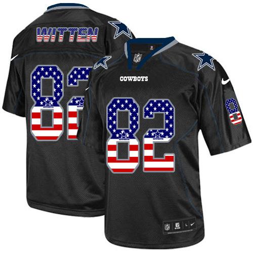  Cowboys #82 Jason Witten Black Men's Stitched NFL Elite USA Flag Fashion Jersey