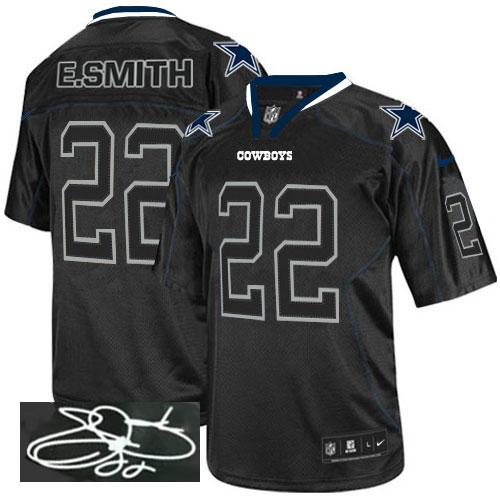  Cowboys #22 Emmitt Smith Lights Out Black Men's Stitched NFL Elite Autographed Jersey