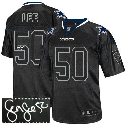  Cowboys #50 Sean Lee Lights Out Black Men's Stitched NFL Elite Autographed Jersey