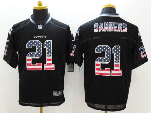  Cowboys #21 Deion Sanders Black Men's Stitched NFL Elite USA Flag Fashion Jersey