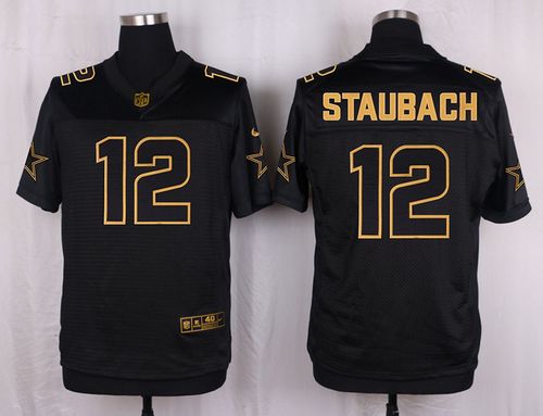  Cowboys #12 Roger Staubach Black Men's Stitched NFL Elite Pro Line Gold Collection Jersey