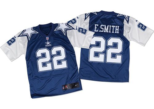  Cowboys #22 Emmitt Smith Navy Blue/White Throwback Men's Stitched NFL Elite Jersey