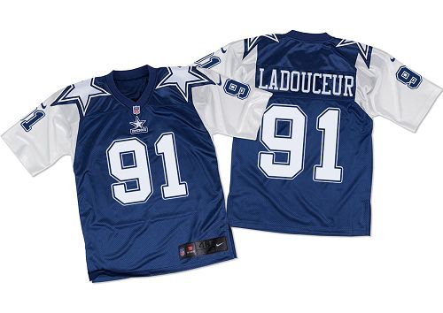  Cowboys #91 L. P. Ladouceur Navy Blue/White Throwback Men's Stitched NFL Elite Jersey