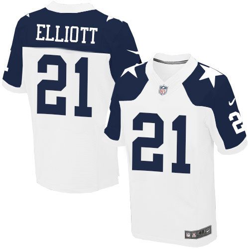 Cowboys #21 Ezekiel Elliott White Thanksgiving Men's Stitched NFL Throwback Elite Jersey