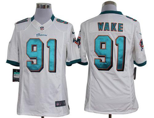  Dolphins #91 Cameron Wake White Men's Stitched NFL Limited Jersey