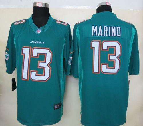  Dolphins #13 Dan Marino Aqua Green Team Color Men's Stitched NFL Limited Jersey