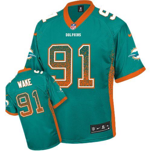  Dolphins #91 Cameron Wake Aqua Green Team Color Men's Stitched NFL Elite Drift Fashion Jersey
