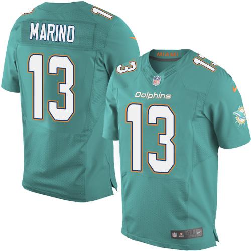  Dolphins #13 Dan Marino Aqua Green Team Color Men's Stitched NFL New Elite Jersey