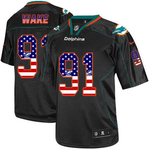  Dolphins #91 Cameron Wake Black Men's Stitched NFL Elite USA Flag Fashion Jersey