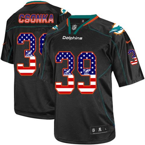  Dolphins #39 Larry Csonka Black Men's Stitched NFL Elite USA Flag Fashion Jersey