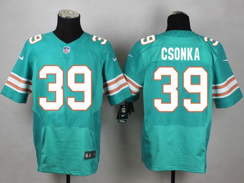  Dolphins #39 Larry Csonka Aqua Green Alternate Men's Stitched NFL Elite Jersey