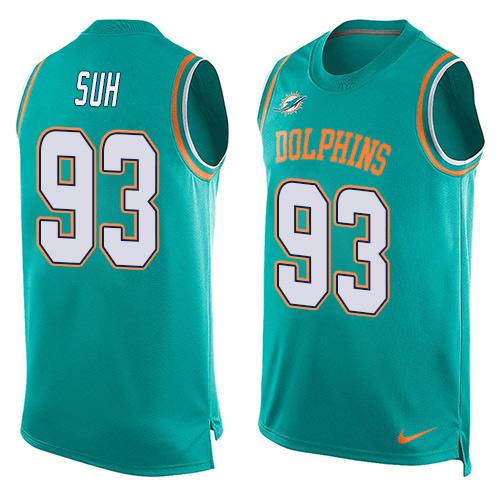  Dolphins #93 Ndamukong Suh Aqua Green Team Color Men's Stitched NFL Limited Tank Top Jersey