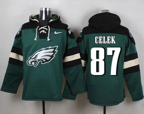  Eagles #87 Brent Celek Midnight Green Player Pullover NFL Hoodie