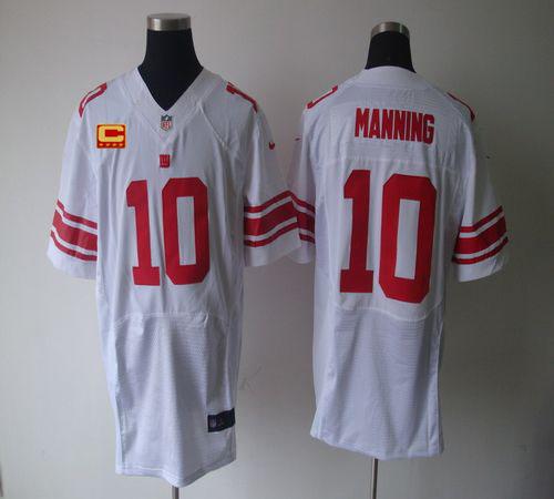  Giants #10 Eli Manning White With C Patch Men's Stitched NFL Elite Jersey
