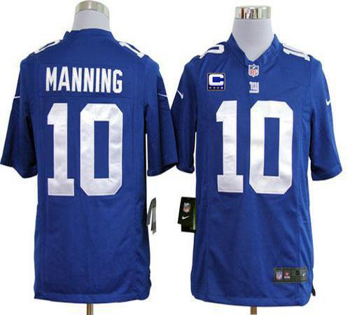  Giants #10 Eli Manning Royal Blue Team Color With C Patch Men's Stitched NFL Game Jersey