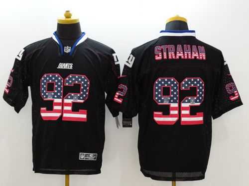  Giants #92 Michael Strahan Black Men's Stitched NFL Elite USA Flag Fashion Jersey