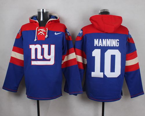  Giants #10 Eli Manning Royal Blue Player Pullover NFL Hoodie