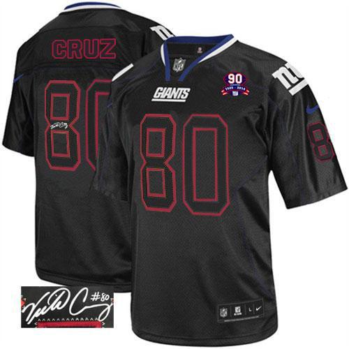  Giants #80 Victor Cruz Lights Out Black With 1925 2014 Season Patch Men's Stitched NFL Elite Autographed Jersey