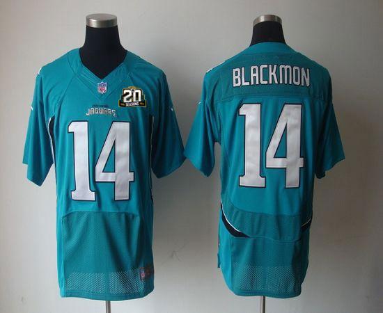  Jaguars #14 Justin Blackmon Teal Green Team Color With 20TH Season Patch Men's Stitched NFL Elite Jersey