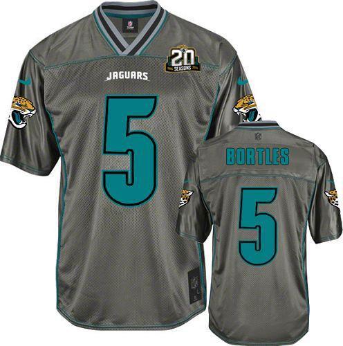  Jaguars #5 Blake Bortles Grey With 20TH Season Patch Men's Stitched NFL Elite Vapor Jersey