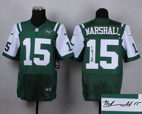  Jets #15 Brandon Marshall Green Team Color Men's Stitched NFL Elite Autographed Jersey