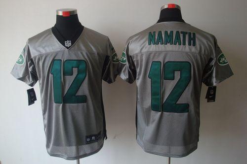 Jets #12 Joe Namath Grey Shadow Men's Stitched NFL Elite Jersey