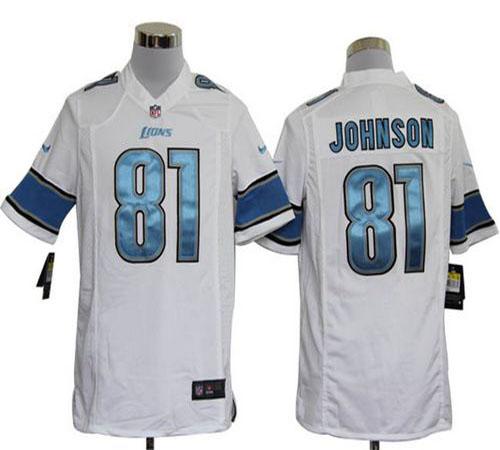  Lions #81 Calvin Johnson White Men's Stitched NFL Game Jersey