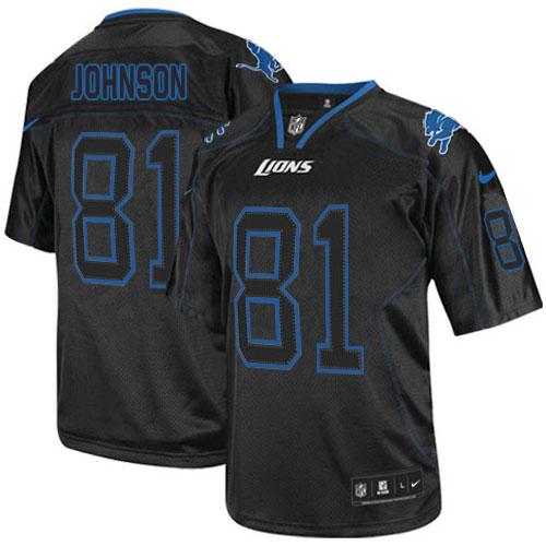 Lions #81 Calvin Johnson Lights Out Black Men's Stitched NFL Elite Jersey