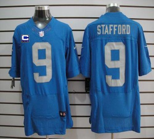  Lions #9 Matthew Stafford Blue Alternate Throwback With C Patch Men's Stitched NFL Elite Jersey